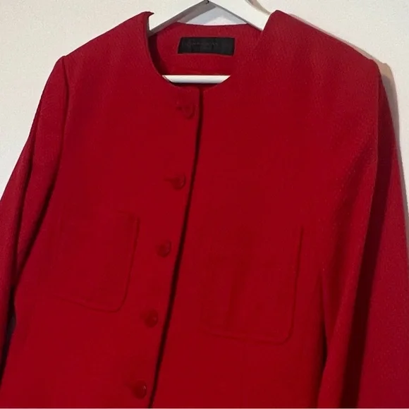 Donna Karan Women’s Red Blazer size 8 Round Neck Cotton pockets lined Christmas - Picture 6 of 11